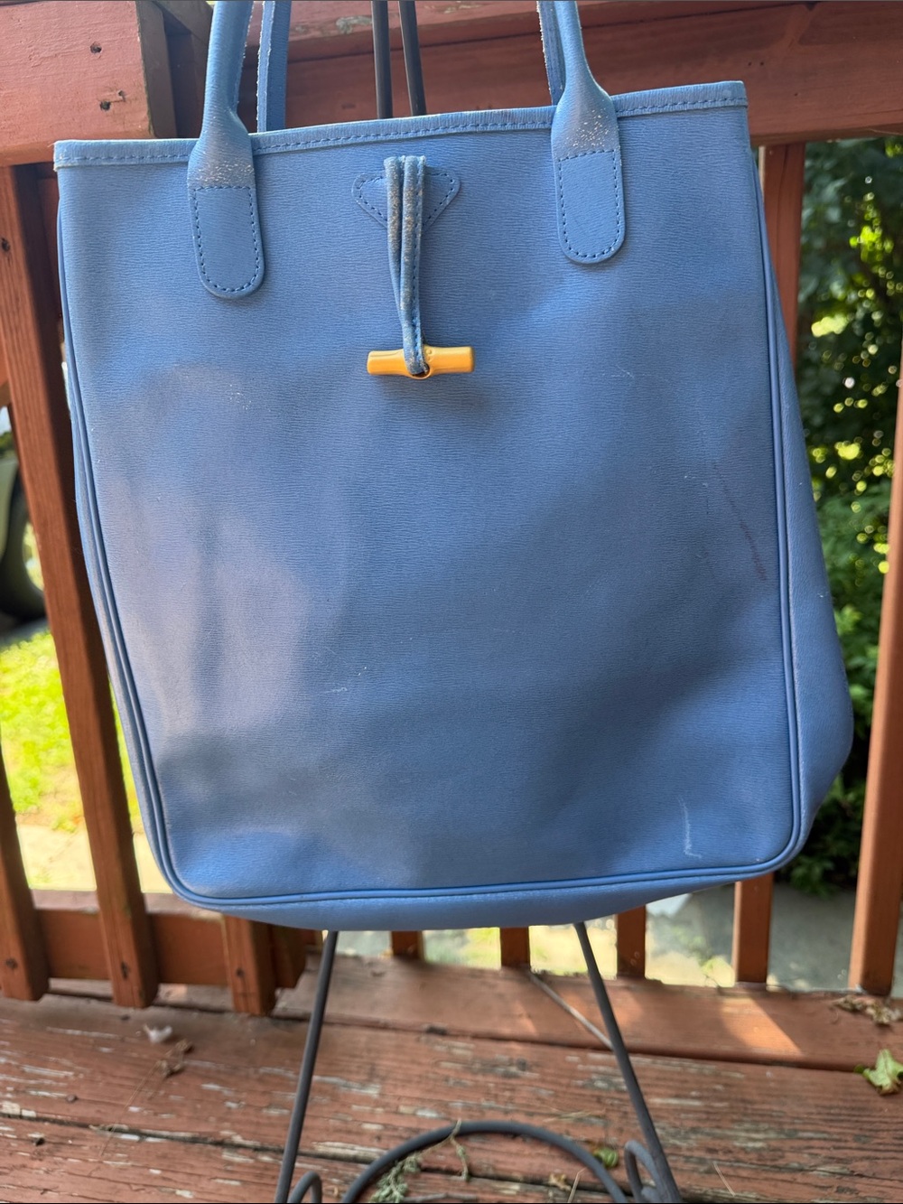 Longchamp Blue Leather Shoppers Tote Vintage 80’s Tote w/Embossed Logo Authentic - Picture 2 of 12
